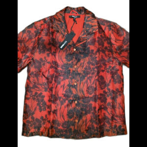 NEW Nova Men Lined Button Up Shirt Small Red Floral Print Short Sleeve Shirt NWT